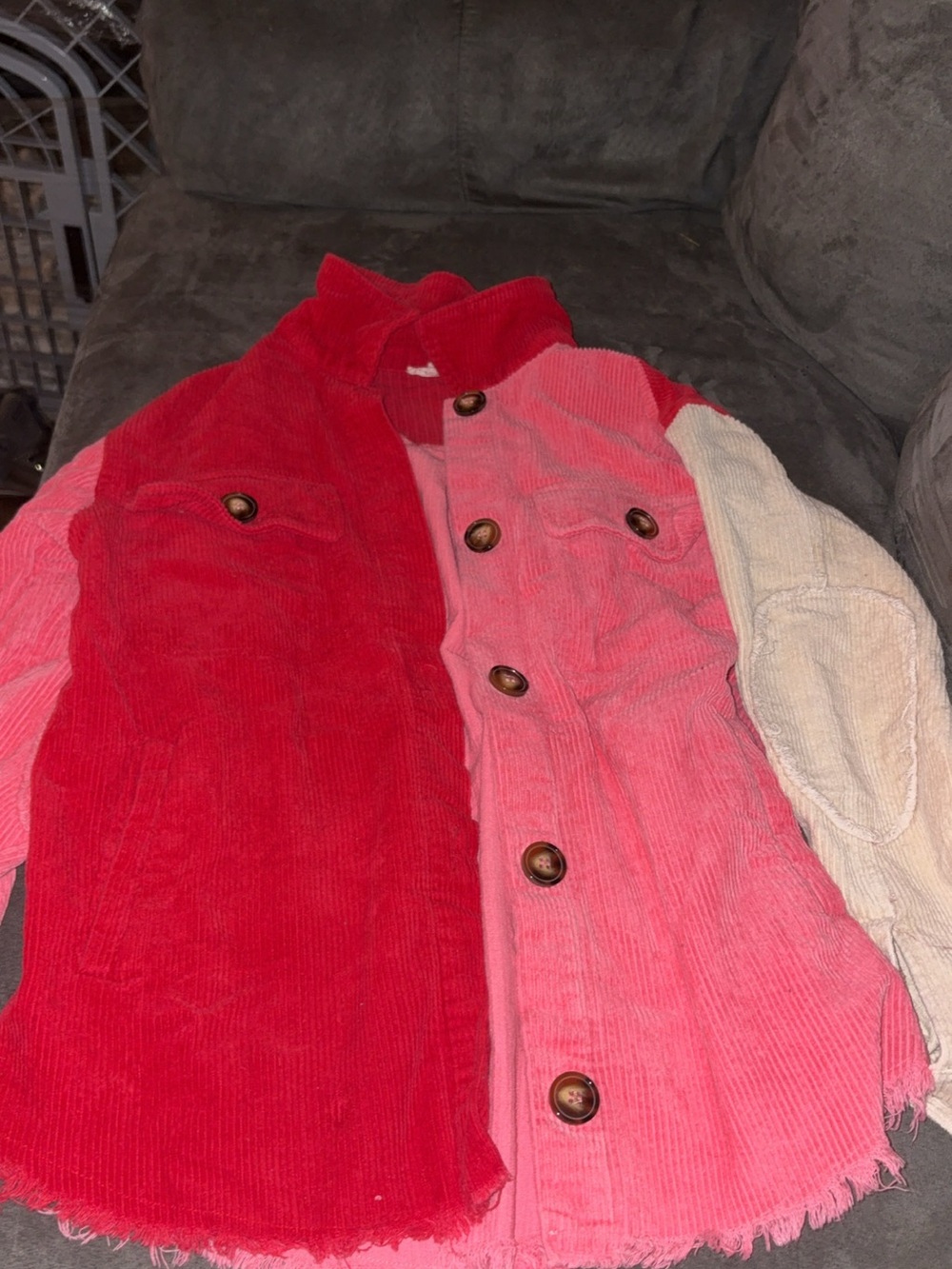 JODIFL Red, Pink & Cream Corduroy Colorblock Jacket